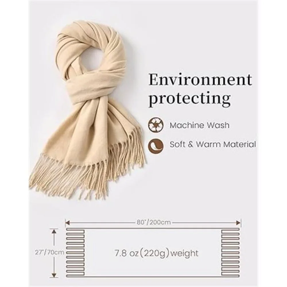 Winter Scarf for Women Soft Wool Cashmere Shawl Wrap Warm Large Cold Weather - Picture 4 of 7